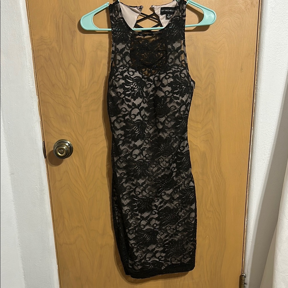 Black Tan Sparkly Bodycon Cocktail Dress